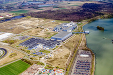 Oberwald industrial area: Palm paper mill in Wörth am Rhein in the state Rhineland-Palatinate, Germany viewn from the air