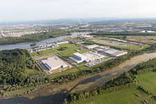 Oberwald industrial area from the northwest in Wörth am Rhein in the state Rhineland-Palatinate, Germany