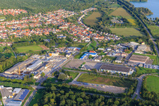Industrial park with Schneider Betonfertigteilewerk GmbH and In d. Kühweid with Ledo Plus, Kail Interfood GmbH in the district Huttenheim in Philippsburg in the state Baden-Wuerttemberg, Germany