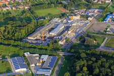 Industrial park with Schneider Betonfertigteilewerk GmbH in the district Huttenheim in Philippsburg in the state Baden-Wuerttemberg, Germany