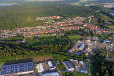 View of the town from the west in the district Huttenheim in Philippsburg in the state Baden-Wuerttemberg, Germany