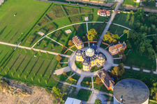 Aerial view of Hermitage Waghäuse in the evening light in Waghäusel in the state Baden-Wuerttemberg, Germany