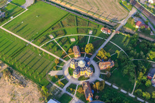 Hermitage Waghäuse in the evening light in Waghäusel in the state Baden-Wuerttemberg, Germany from above