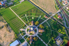 Hermitage Waghäuse in the evening light in Waghäusel in the state Baden-Wuerttemberg, Germany seen from above
