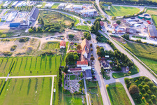 Hermitage Waghäuse in the evening light in Waghäusel in the state Baden-Wuerttemberg, Germany from the plane