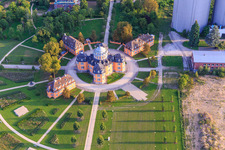 Hermitage Waghäuse in the evening light in Waghäusel in the state Baden-Wuerttemberg, Germany viewn from the air