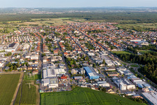 Aerial view of Town View of the streets and houses of the residential areas in Kirrlach in the state Baden-Wurttemberg, Germany
