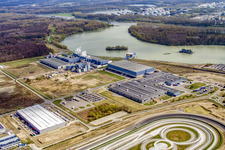 Oberwald industrial area: Palm paper mill in Wörth am Rhein in the state Rhineland-Palatinate, Germany from the drone perspective