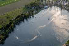 Oblique view of Leisure center of water skiing - racetrack in Sankt Leon-Rot in the state Baden-Wurttemberg, Germany