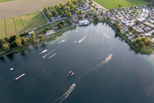 St. Leoner See, water ski facility in the district Sankt Leon in St. Leon-Rot in the state Baden-Wuerttemberg, Germany from a drone