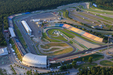 Aerial photograpy of Pit lane at the Motodrom Hockenheimring Baden-Württemberg in Hockenheim in the state Baden-Wuerttemberg, Germany