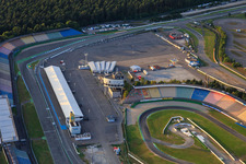 Oblique view of Pit lane at the Motodrom Hockenheimring Baden-Württemberg in Hockenheim in the state Baden-Wuerttemberg, Germany