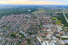 Aerial photograpy of City overview along the A6 from the southeast in Ketsch in the state Baden-Wuerttemberg, Germany