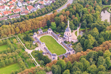 Mosque in the Schwetzingen Palace Gardens in Schwetzingen in the state Baden-Wuerttemberg, Germany from above