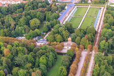 Aerial view of Temple of Apollo in the Schwetzingen Palace Gardens in Schwetzingen in the state Baden-Wuerttemberg, Germany