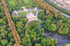 Mosque in the Schwetzingen Palace Gardens in Schwetzingen in the state Baden-Wuerttemberg, Germany viewn from the air