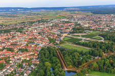 Aerial view of The "End of the World" in the Schwetzingen Palace Gardens in Schwetzingen in the state Baden-Wuerttemberg, Germany