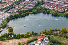 Waterskiing and wakeboarding facility on Lake Rheinau in the district Rheinau in Mannheim in the state Baden-Wuerttemberg, Germany