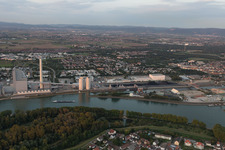 Aerial photograpy of Large power plant Mannheim on the Rhine near Neckarau in the district Neckarau in Mannheim in the state Baden-Wuerttemberg, Germany