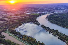 Kiefweiher on the Rhine at sunset with Sportboot-Club Ludwigshafen/Rhein and MCP Yacht Club and Restaurant Ludwigshafen in the district Rheingönheim in Ludwigshafen am Rhein in the state Rhineland-Palatinate, Germany