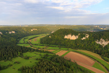 Aerial view of Danube Valley from the west in Fridingen an der Donau in the state Baden-Wuerttemberg, Germany