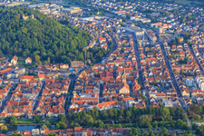 Old town beyond the Main river below the Honberg ruins with the Evangelical City Church in Tuttlingen in the state Baden-Wuerttemberg, Germany