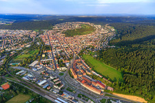 City overview Möhringer Straße from the west in the foreground Aesculap AG (B. Braun) in Tuttlingen in the state Baden-Wuerttemberg, Germany