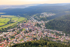 Aerial view of View of the streets and houses in the residential areas in the district Möhringen in Tuttlingen in the state Baden-Wuerttemberg, Germany