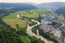 Donaupark and business park between the Danube and the freight station with Lucioan Ferraro natural stone trading, Nino Ferraro container service and Neumann metal technology in Immendingen in the state Baden-Wuerttemberg, Germany