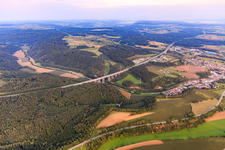 Oblique view of Valley bridge of the A81 over the Talbach with B491 in Engen in the state Baden-Wuerttemberg, Germany