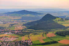 View of the Hegau volcanoes from the northeast in Engen in the state Baden-Wuerttemberg, Germany