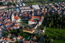 Aerial photograpy of Building complex in the park of the castle Schloss Messkirch in Messkirch in the state Baden-Wurttemberg, Germany