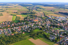 Aerial view of Village view from the north with St. Michael's Church in Hohentengen in the state Baden-Wuerttemberg, Germany