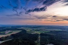 Aerial view of Volcanoes landscape of Hegau during sunset in Engen in the state Baden-Wurttemberg, Germany