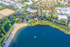 Beach of the bathing lake Bensheim in the evening in Bensheim in the state Hesse, Germany out of the air