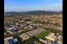 Hunsrückstraße industrial area on the A5 with METRO GASTRO Heppenheim and Henry Schein Dental Deutschland GmbH in Heppenheim in the state Hesse, Germany