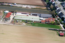 Aerial view of Kugelmann organic farm in Kandel in the state Rhineland-Palatinate, Germany