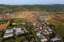 Industrial estate on both sides of Dr.-Werner-Freyberg-Straße with Freudenberg Sealing Technologies DYNEXA GmbH & Co. KG, CremPet becomes animea and A & S Holzbau Schreinerei GmbH in Laudenbach in the state Baden-Wuerttemberg, Germany