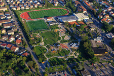 Aerial view of Alla hopp! Complex & Citizens' Park Hemsbach in Hemsbach in the state Baden-Wuerttemberg, Germany