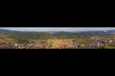 City panorama on the edge of the Odenwald from the west in Hemsbach in the state Baden-Wuerttemberg, Germany