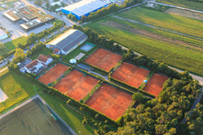 Aerial photograpy of Sports fields of the Tennisclub Olympia Lorsch eV and the TVGG Lorsch in Lorsch in the state Hesse, Germany