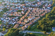 Mediterranean-style apartment building complex between Oleanderstraße and Malvenweg in Lorsch in the state Hesse, Germany