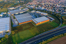 Alnatura distribution center with wooden facade in Lorsch in the state Hesse, Germany