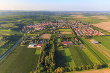 Aerial photograpy of Village view from the south in Mettenheim in the state Rhineland-Palatinate, Germany