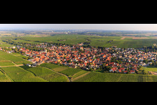 Village panorama between vineyards from the north in Bechtheim in the state Rhineland-Palatinate, Germany