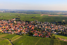 Village view between vineyards from the north in Bechtheim in the state Rhineland-Palatinate, Germany