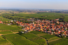 Aerial photograpy of Village view between vineyards from the north in Bechtheim in the state Rhineland-Palatinate, Germany