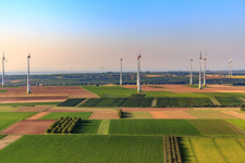 Aerial view of Hochborn-Gau-Heppenheim wind farm north of Bechtheim in the district Heßloch in Dittelsheim-Heßloch in the state Rhineland-Palatinate, Germany
