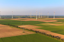 High-voltage line to the wind farm north of Bechtheim in the district Heßloch in Dittelsheim-Heßloch in the state Rhineland-Palatinate, Germany
