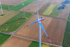 Aerial view of Hochborn-Gau-Heppenheim wind farm in Gau-Heppenheim in the state Rhineland-Palatinate, Germany